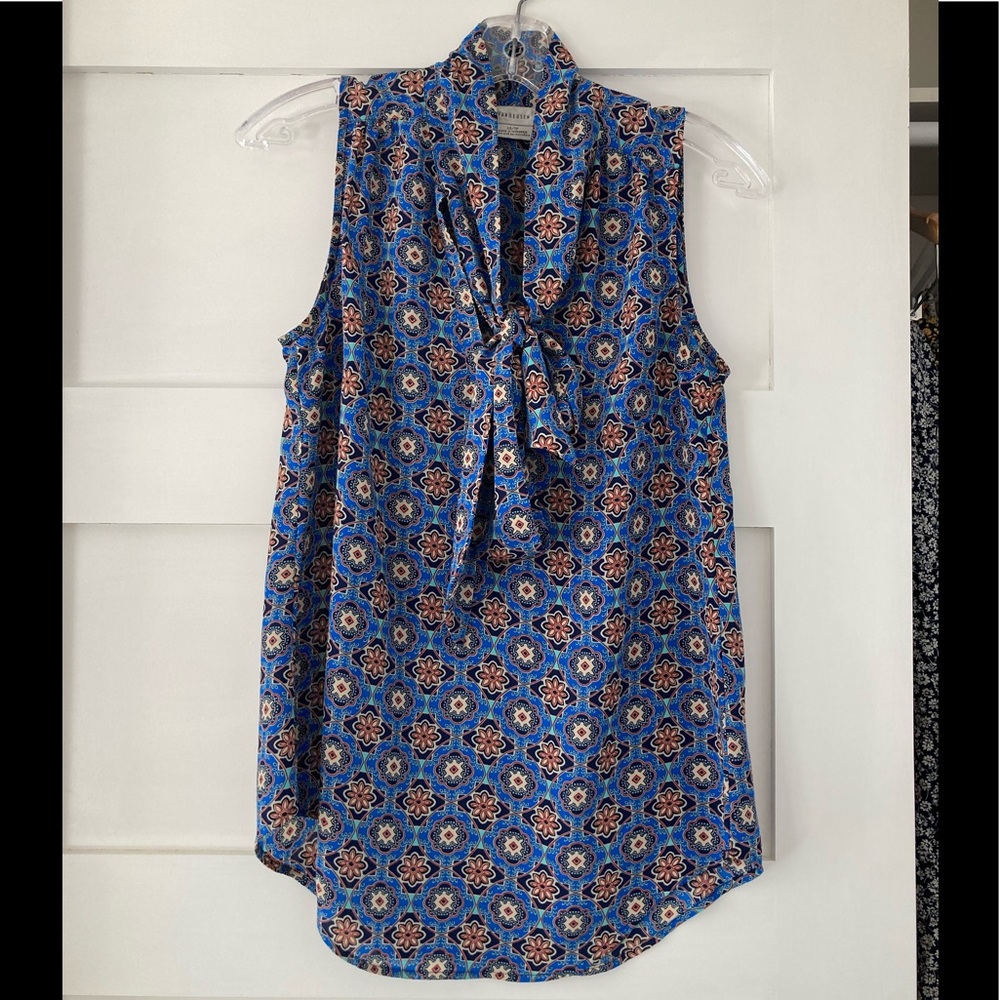Van Heusen Retro Style Blue Pussy Bow Blouse